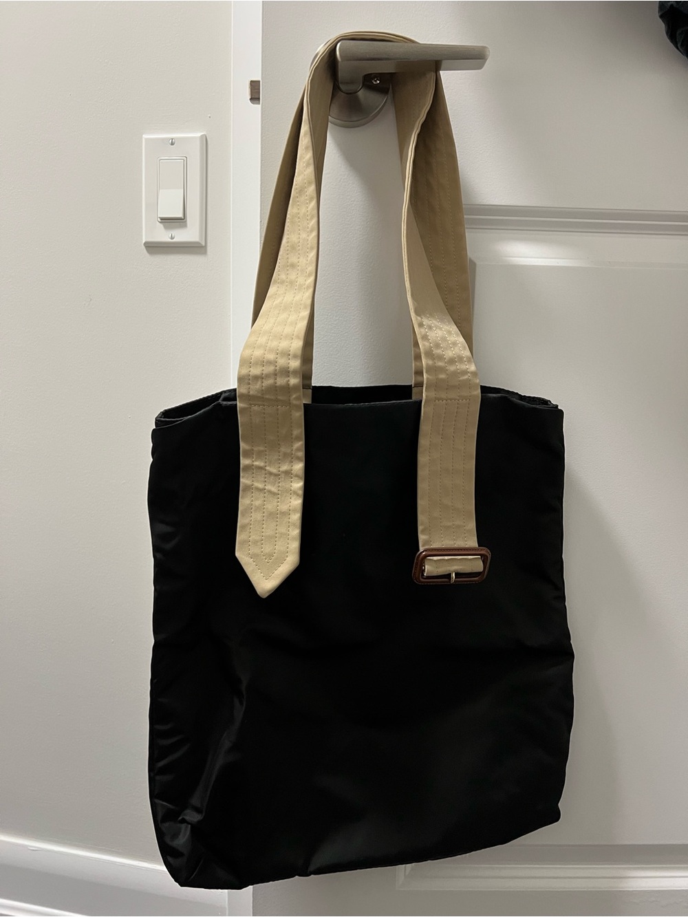 Burberry Black Tote with Beige Straps and Gold Hardware
